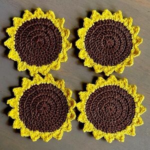 Sunflower Crochet Coasters Handmade with Backing